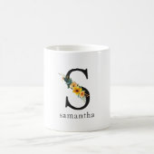 Mug de monogramme S floral avec nom modifiable (Centre)