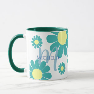 Mug de monogramme Turquoise Daisy