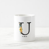 Mug de monogramme U floral avec nom modifiable (Centre)