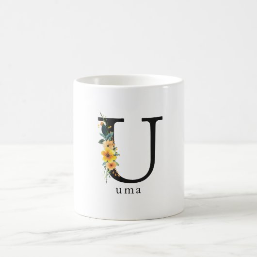 Mug de monogramme U floral avec nom modifiable (Centre)