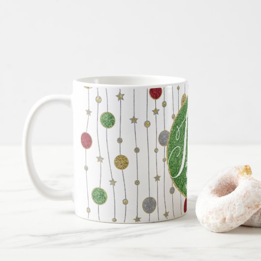 Mug de Noël 11 oz. "Ornements et étoiles" (Avec donut)