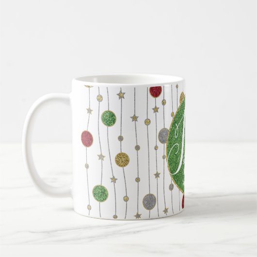 Mug de Noël 11 oz. "Ornements et étoiles" (Gauche)