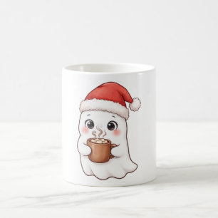 Mug de Noël au cacao chaud avec un fantôme mignon