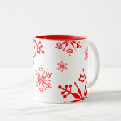 Mug de Noël aux flocons de neige en rouge. (Devant droit)