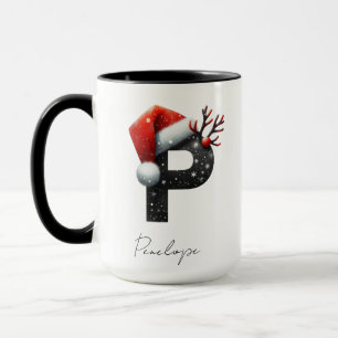 Mug de Noël avec lettre P   Nom personnalisé