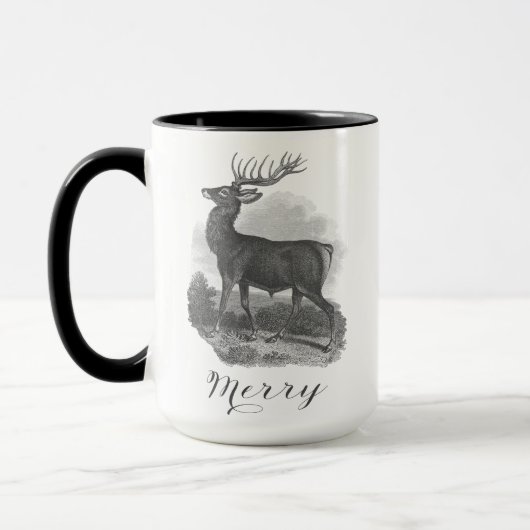 Mug de Noël avec une belle gravure de cerf antique (Gauche)