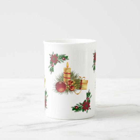 Mug de Noël, bougie rouge de Noël en or (Devant)