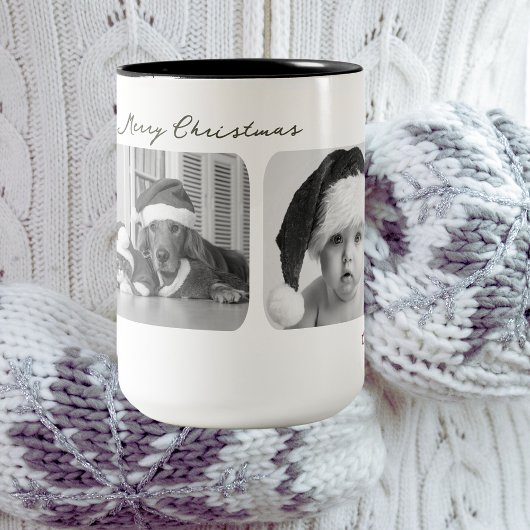 Mug de Noël branché | Triple photo moderne personn