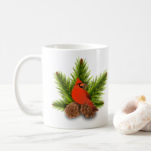 Mug de Noël Cardinal et Pommes de Pin (Avec donut)
