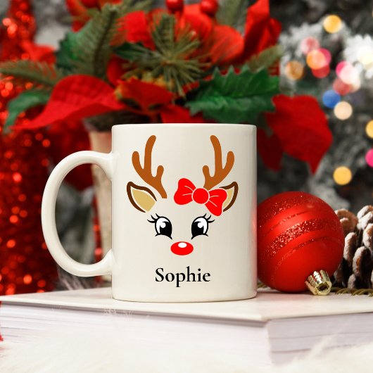 Mug de Noël des filles personnalisées Reindeer