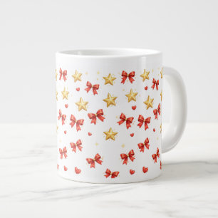 Mug de Noël Étoiles Dorées et Rubans Rouges