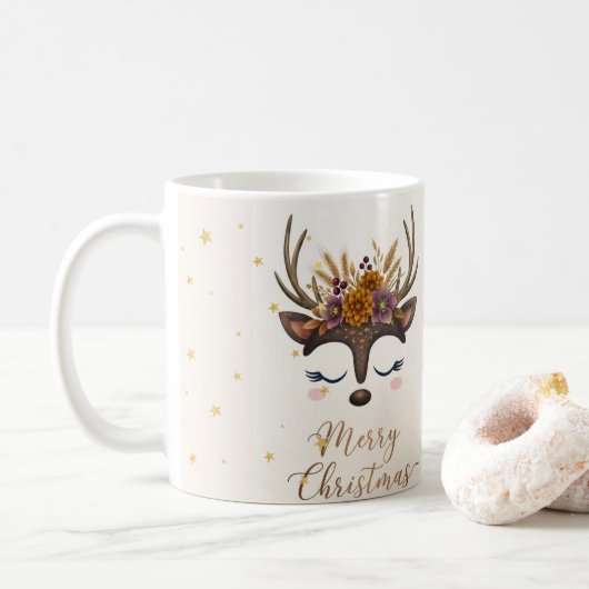 Mug de Noël Fleuris Renne Mignon (Avec donut)