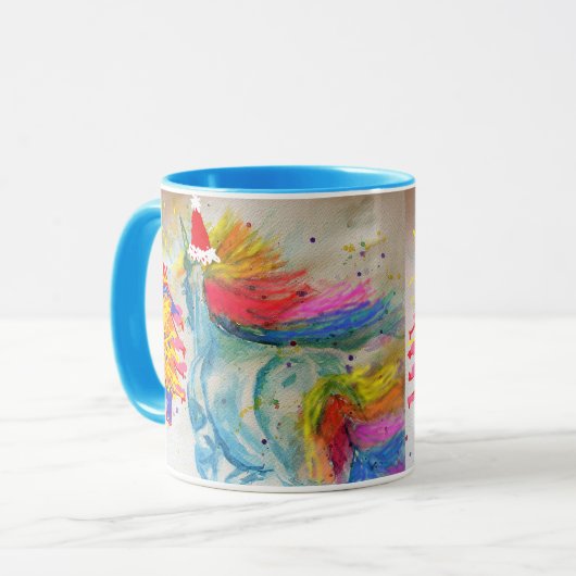 Mug de Noël Licorne de Père Noël Bleu (Devant gauche)