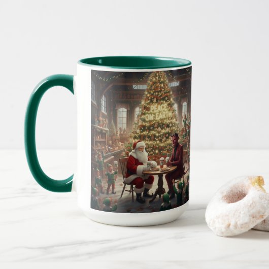 Mug de Noël Paix sur Terre AI Utilisé (Avec donut)
