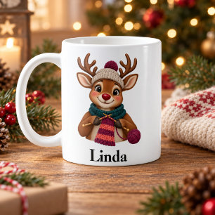 Mug de Noël personnalisé pour tricoteuse Renne mig