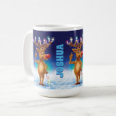 Mug de Noël personnalisé, Rudolph et lumières. Caf (Devant gauche)