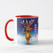 Mug de Noël personnalisé, Rudolph et lumières. Mug (Gauche)