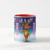 Mug de Noël personnalisé, Rudolph et lumières. Mug (Centre)