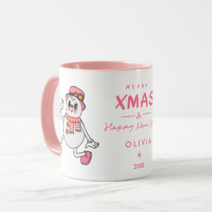 Mug de Noël personnalisé   Snowman rose mou
