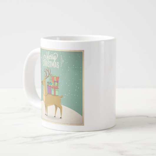 Mug de Noël rétro - Raindeer avec cadeaux (Devant gauche)