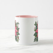 Mug de Noël rose Poinsettia avec un feuillage fest (Centre)