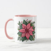 Mug de Noël rose Poinsettia avec un feuillage fest (Gauche)