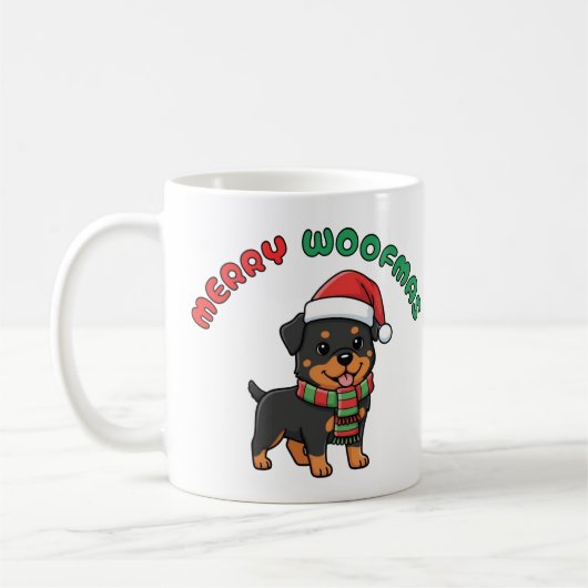 Mug de Noël Rottweiler : Joyeuses Woofmas (Gauche)