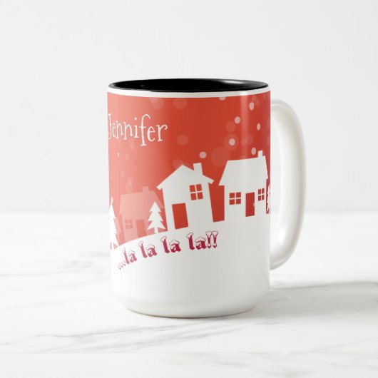 Mug de Noël, Rouge & Blanc, Nom (Devant droit)
