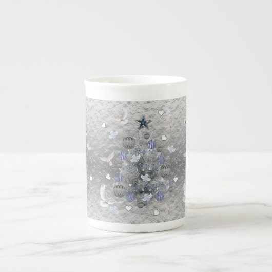 Mug de Noël, Vintage, Joyeux Arbre Bleu (Devant)
