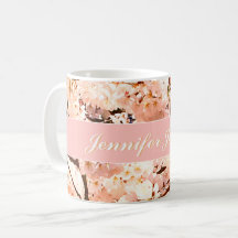 Mug de nom floral rose personnalisé