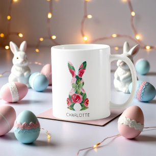 Mug de Pâques personnalisé avec lapin et motifs fl