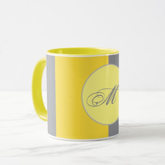 Mug De Personnaliser Jaune Clair Et Gris Doux (Devant gauche)