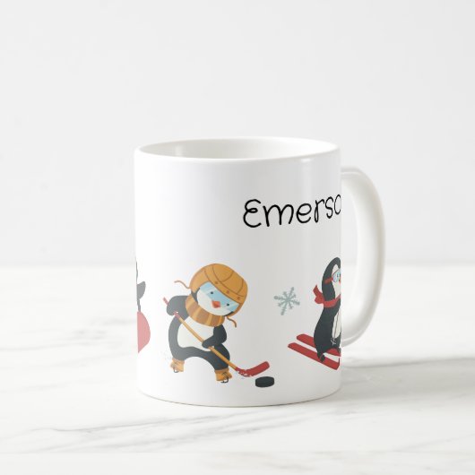 Mug de pingouin de Noël de l'enfant (Devant droit)