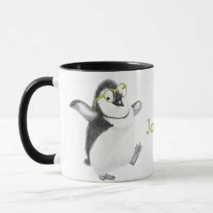 Mug de pingouin personnalisé avec poignée noire