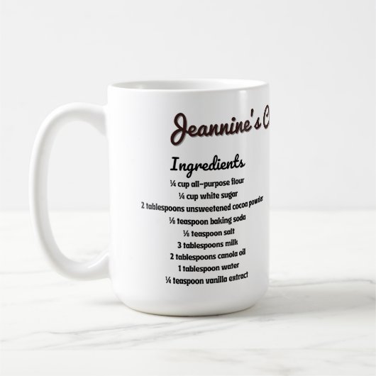 Mug de recette de gâteau au chocolat personnalisé (Gauche)