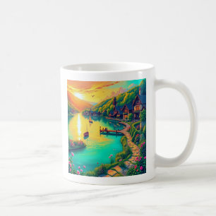 Mug de réflexion sur le coucher de soleil serein