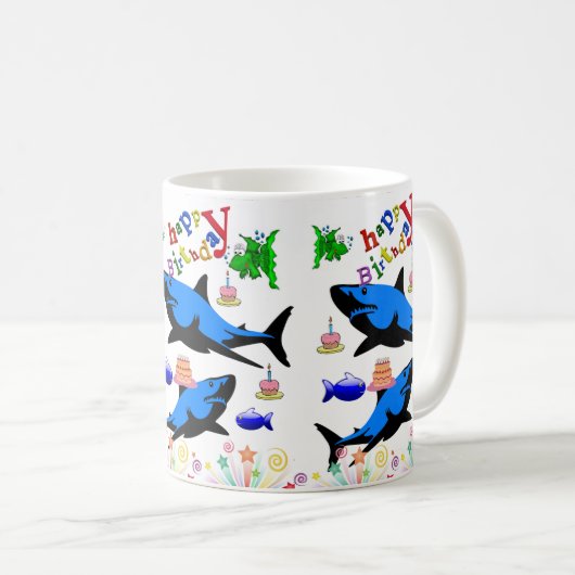 Mug de requins joyeuse Mug d'anniversaire (Devant droit)