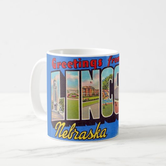 Mug de salutation rétro Lincoln Nebraska (Devant gauche)