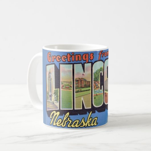 Mug de salutation rétro Lincoln Nebraska (Devant gauche)
