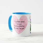 Mug de soeur avec photo et citation dans le coeur (Devant gauche)