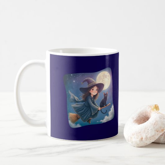 Mug de Sorcière Mignonne avec Chat (Avec donut)
