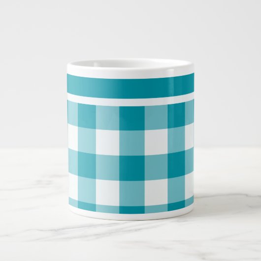 Mug de taille Jumbo, En vichy Turquoise et blanc (Devant)