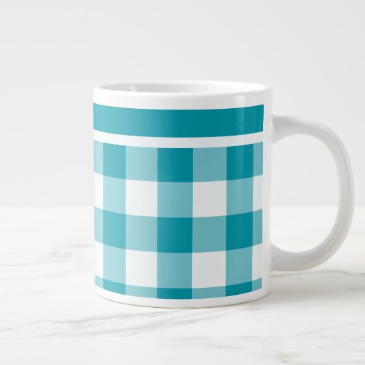 Mug de taille Jumbo, En vichy Turquoise et blanc (Droite)
