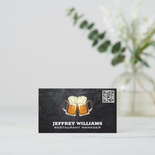 Mug de toast de bière | Carte de visite de code QR (Debout devant)