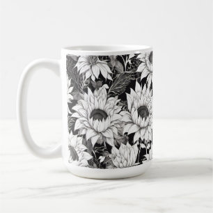 Mug de tournesol noir et blanc. Coffee Cup Lui Cad