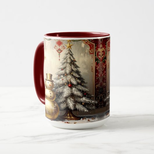 Mug de vacances arbre de Noël bonhomme de neige en (Devant gauche)