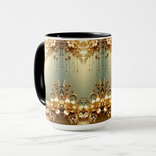 Mug de vacances aux ornements floraux dorés (Devant gauche)