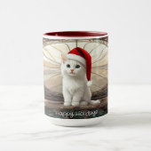 Mug de vacances avec un petit chat blanc et un cha (Centre)
