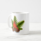 Mug de vacances de Noël Cardinal et pommes de pin (Devant gauche)