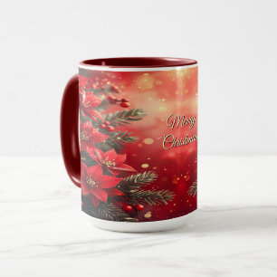 Mug de vacances Poinsettias et Baies Rouges